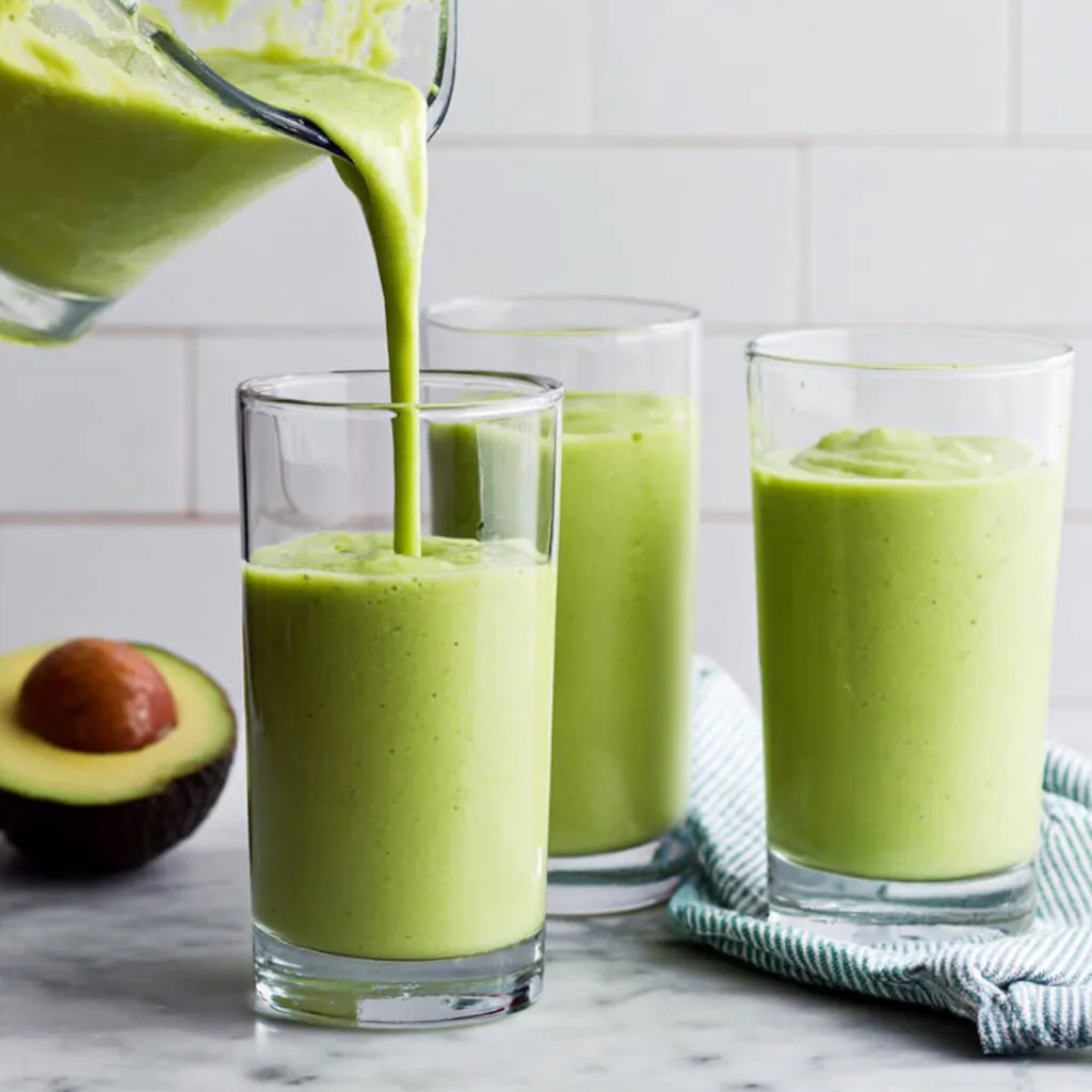 A glass of creamy avocado smoothie.
