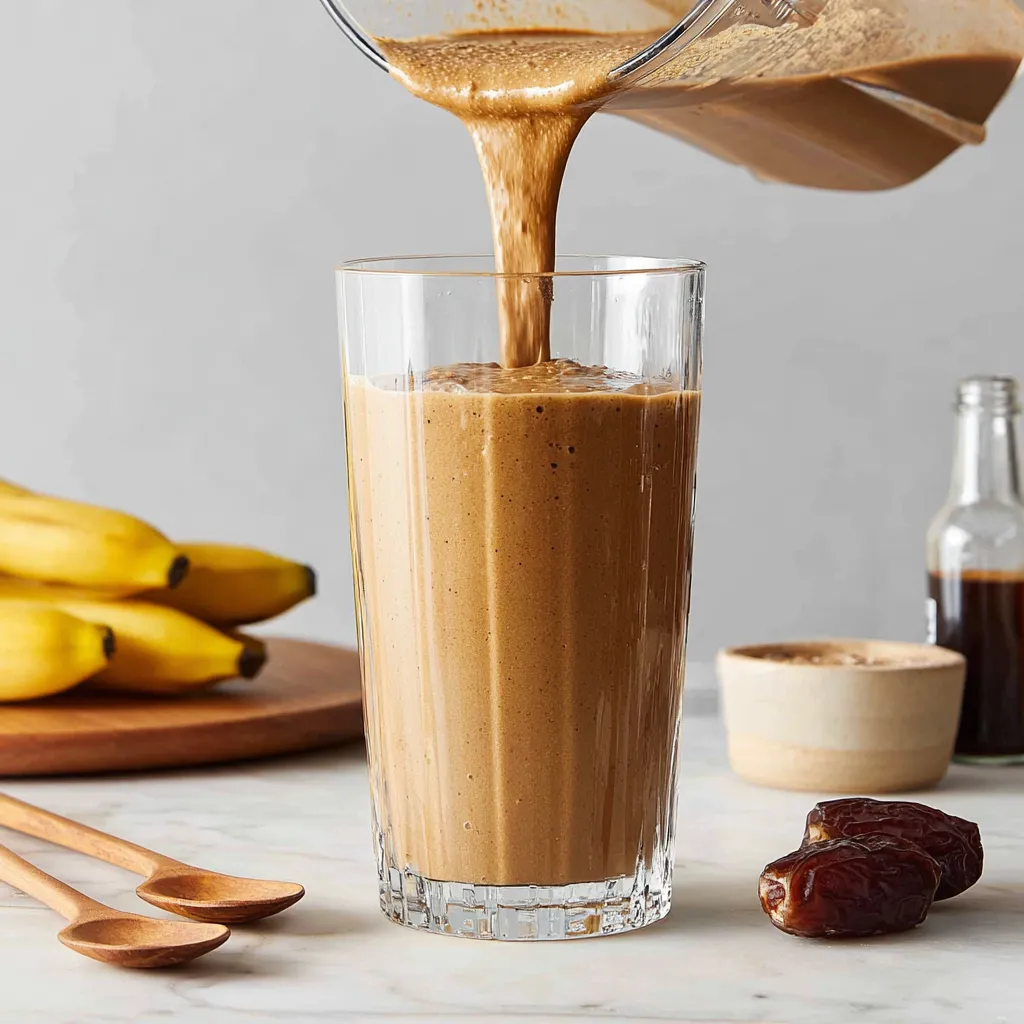 A glass of coffee smoothie being poured.