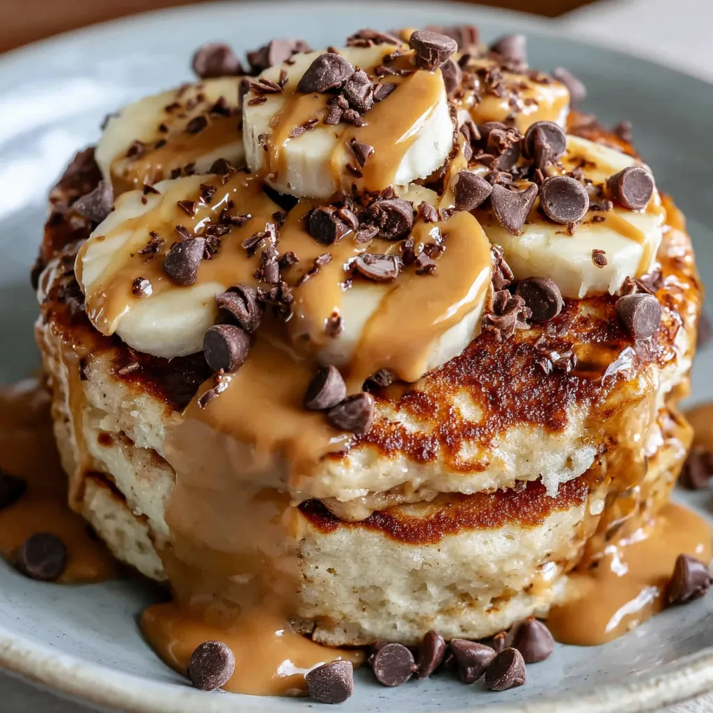 A protein pancake with peanut butter and bananas.