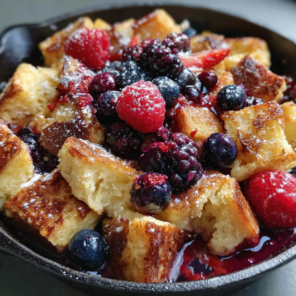 A bowl of French toast with berries on top.