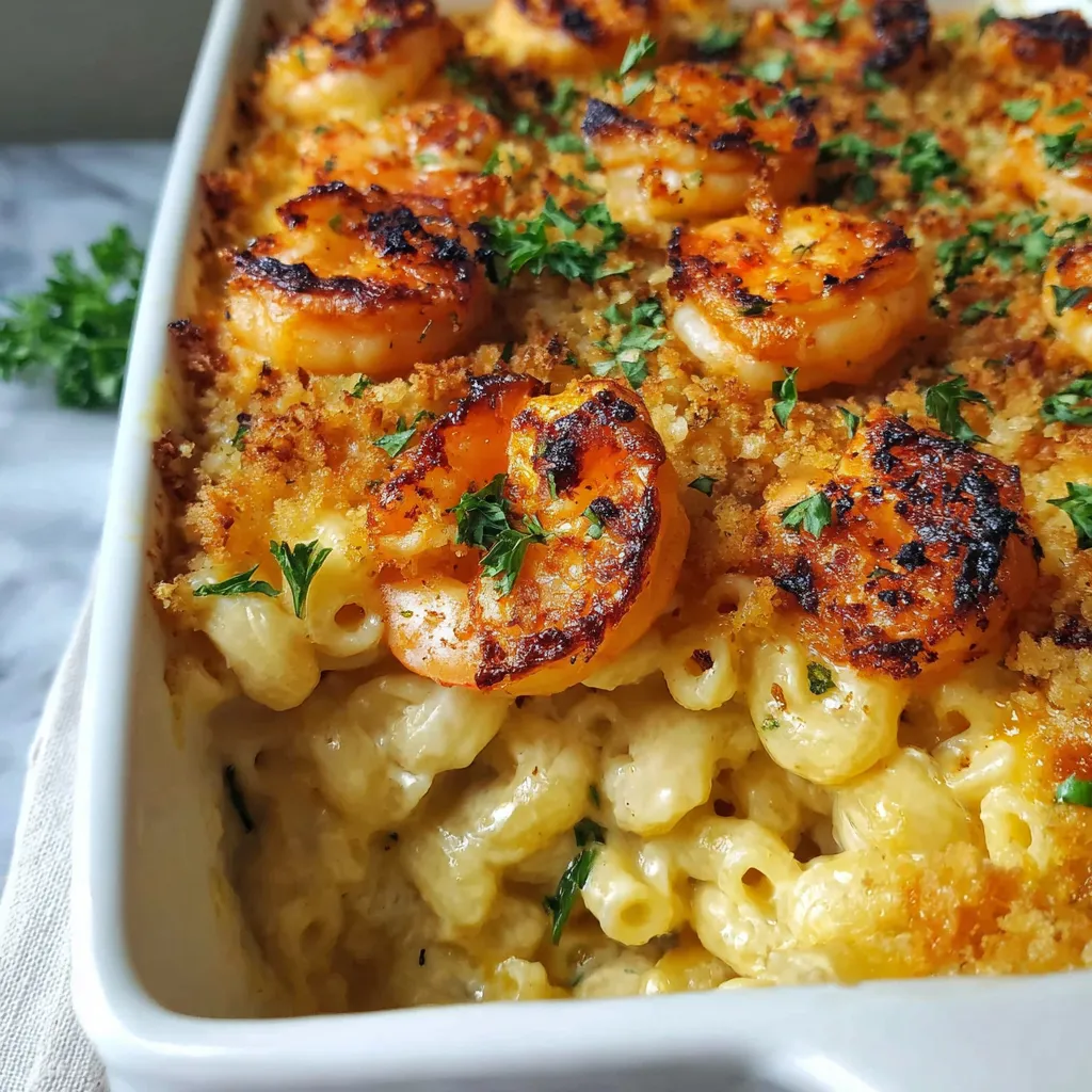 A dish of shrimp mac and cheese.