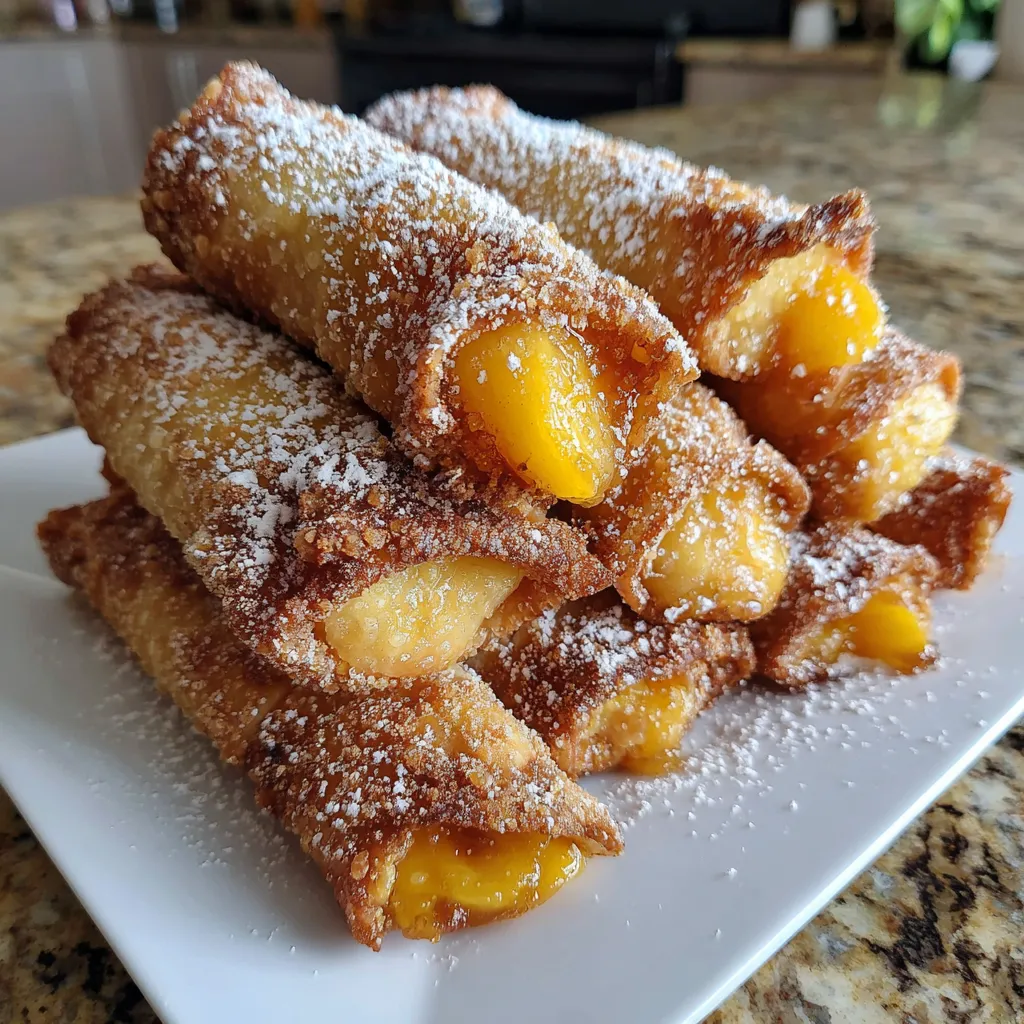 Crispy Peach Cobbler Egg Rolls.
