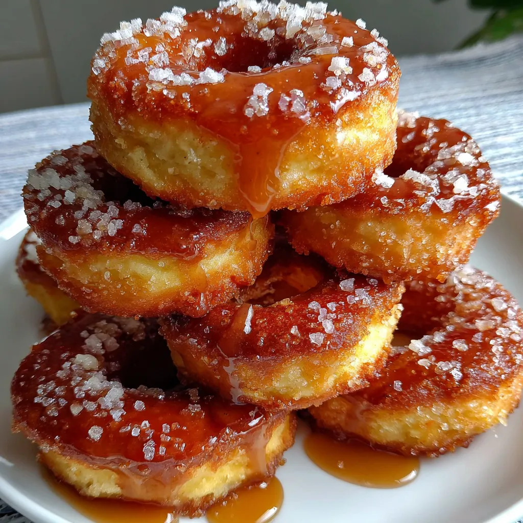 A stack of baked apple donuts with sugar on top.