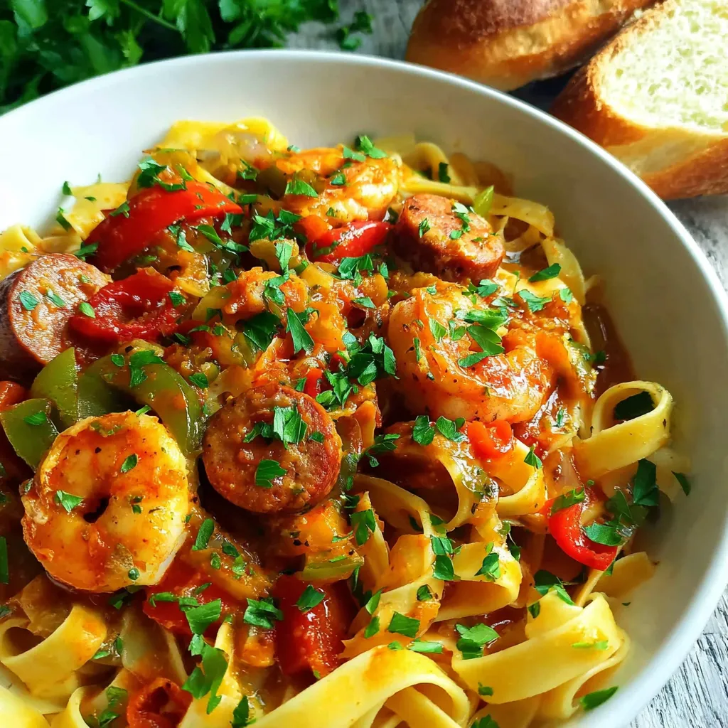 A bowl of Cajun Jambalaya Pasta.