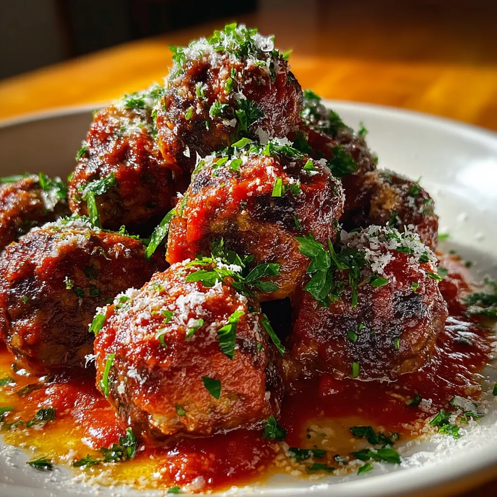 A plate of meatballs covered in sauce.