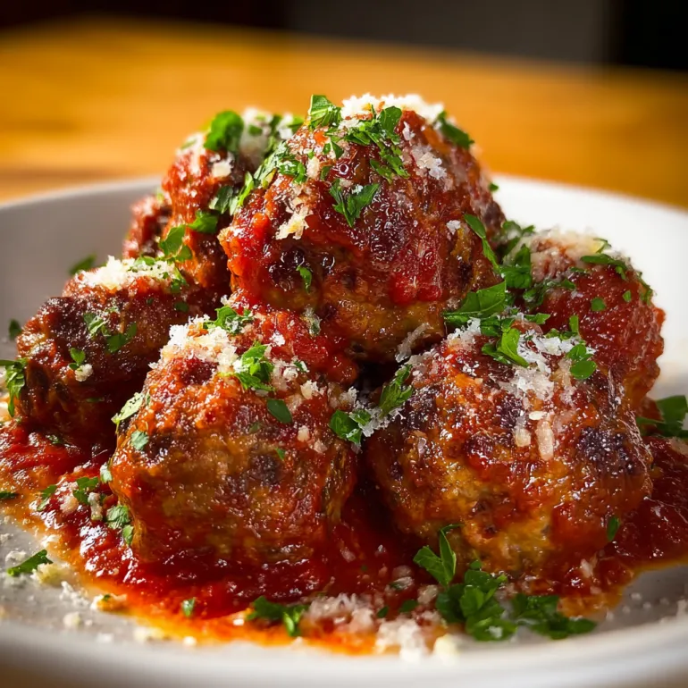 A plate of meatballs covered in sauce.