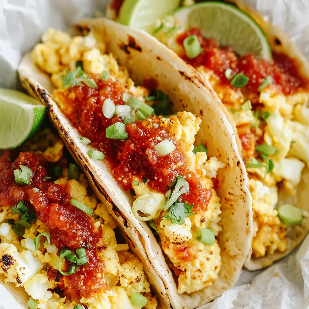 Migas Breakfast Tacos with red sauce.