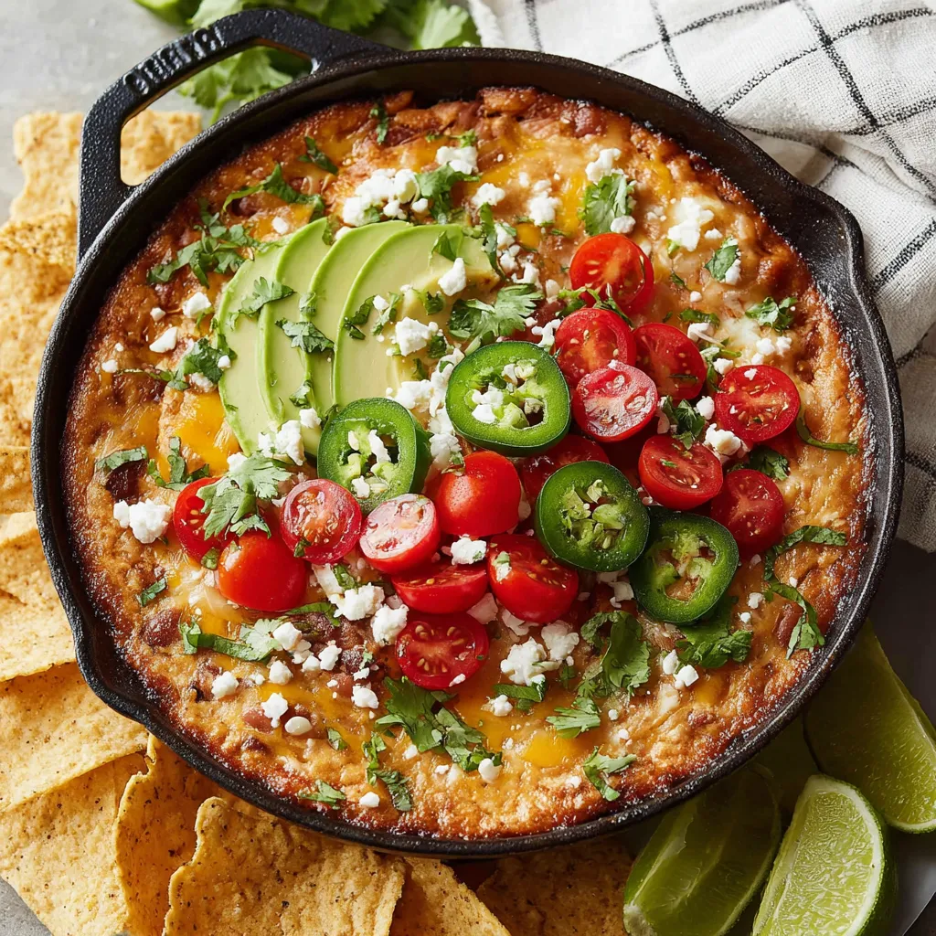 A bowl of cheesy dip with chips and vegetables.