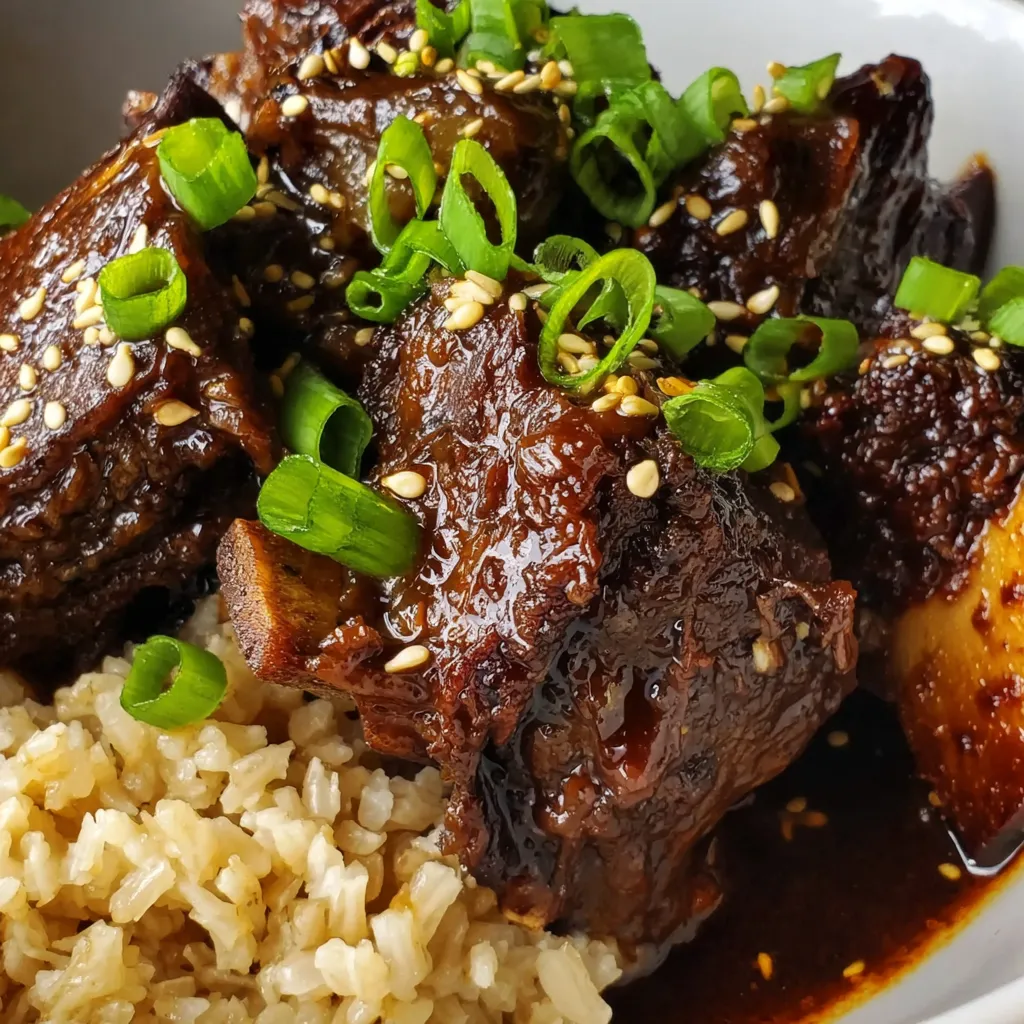 A bowl of slow cooker Korean short ribs.