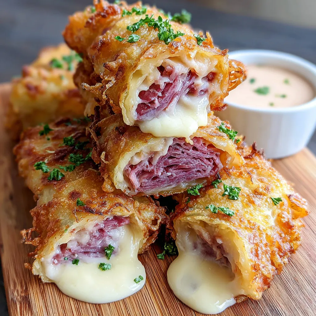 A plate of Keto Crispy Reuben Roll-Ups.