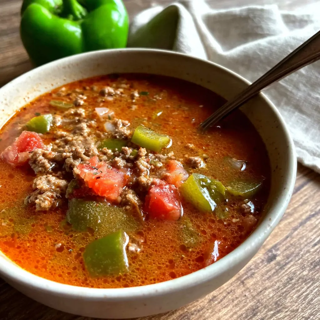 A bowl of soup with meat and vegetables.