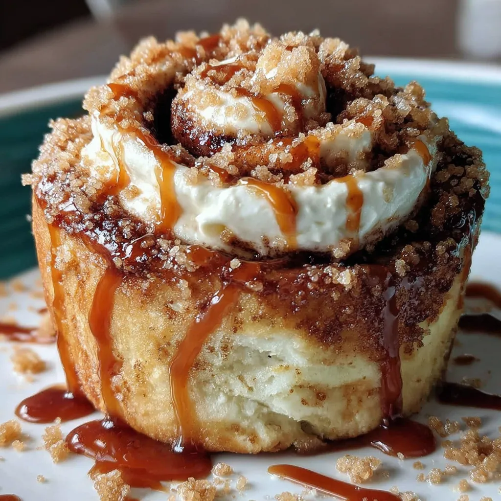 A cinnamon roll mug cake with caramel drizzle.