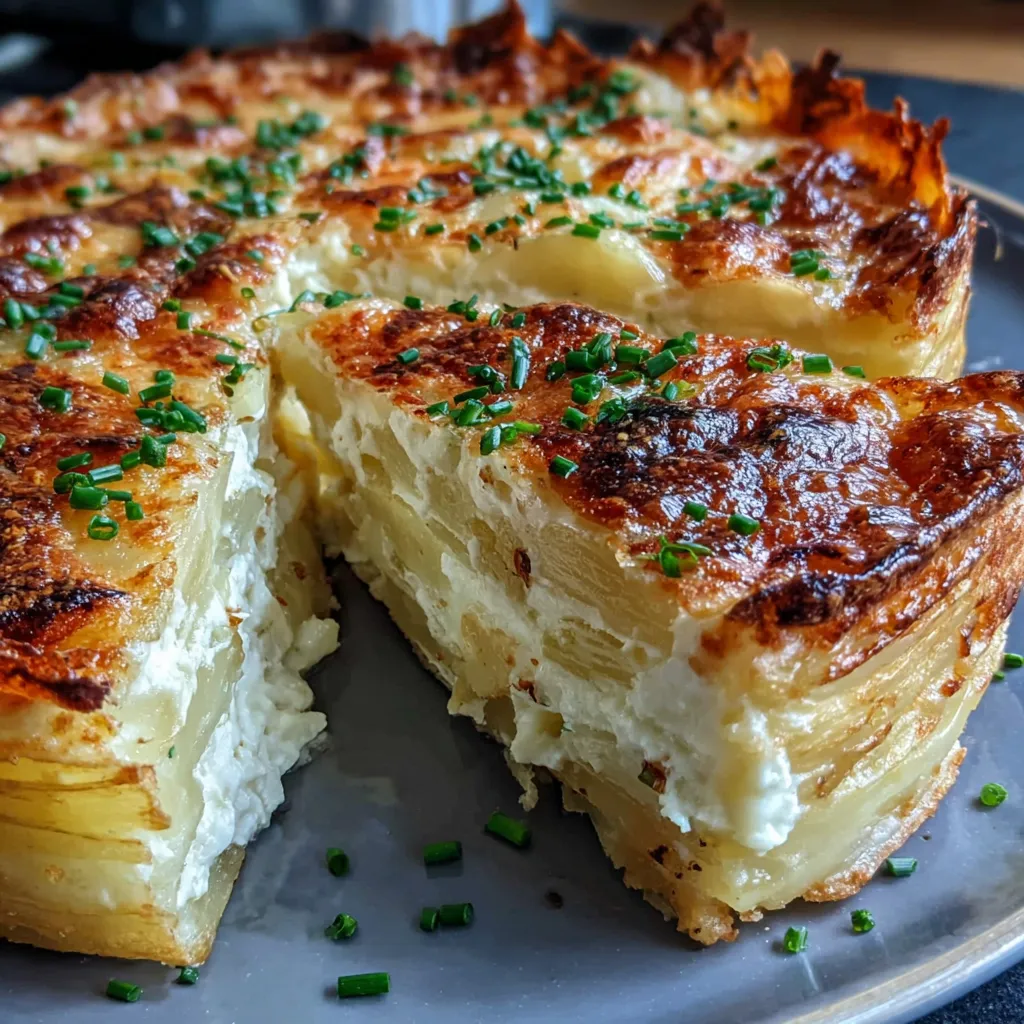 A slice of cheesy potato pie.