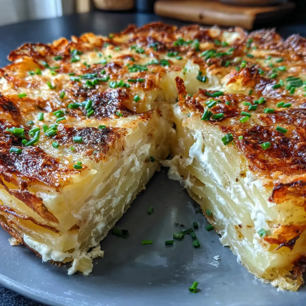 A slice of cheesy potato pie.