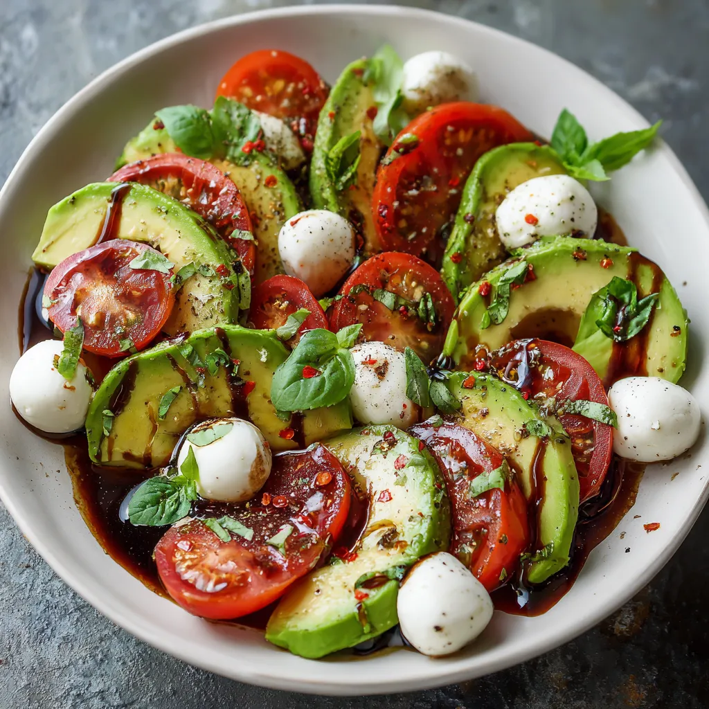 A bowl of Caprese salad with tomatoes and mozzarella.