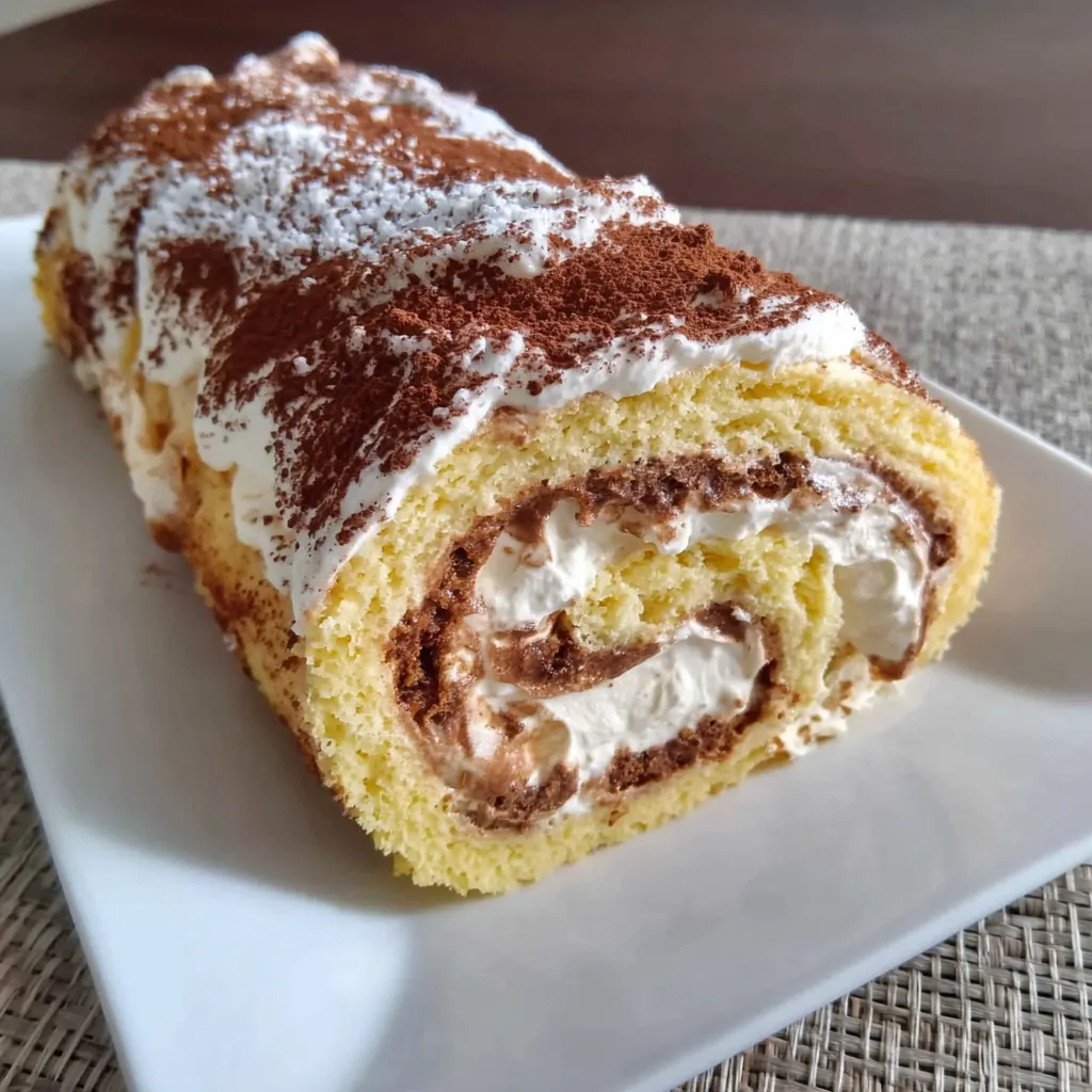 A slice of a Tiramisu Crêpes Cake Roll.