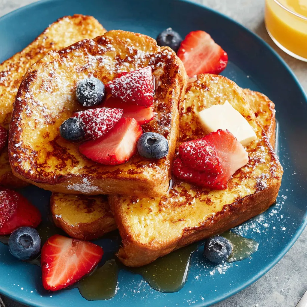 French toast with strawberries and blueberries.