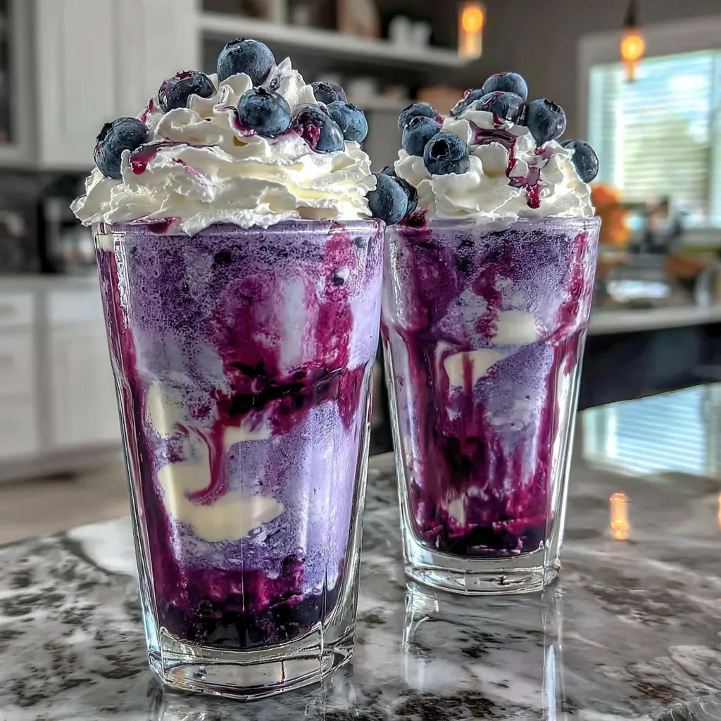 Two glasses of blueberry muffin dirty soda.