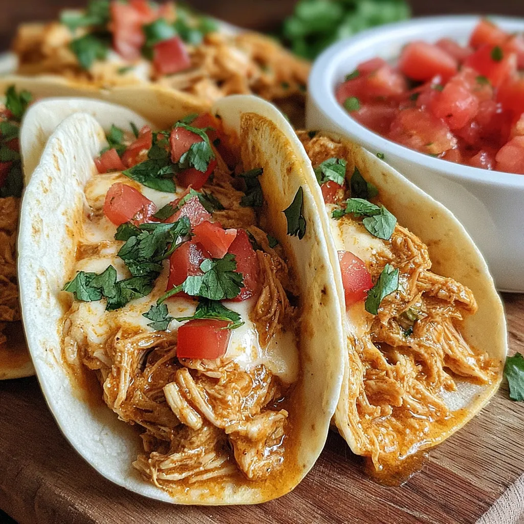 Slow Cooker Queso Chicken Tacos.