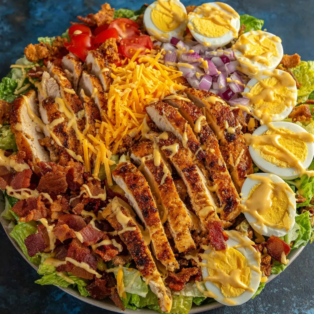 A loaded comfort salad with extra cheese and bacon.