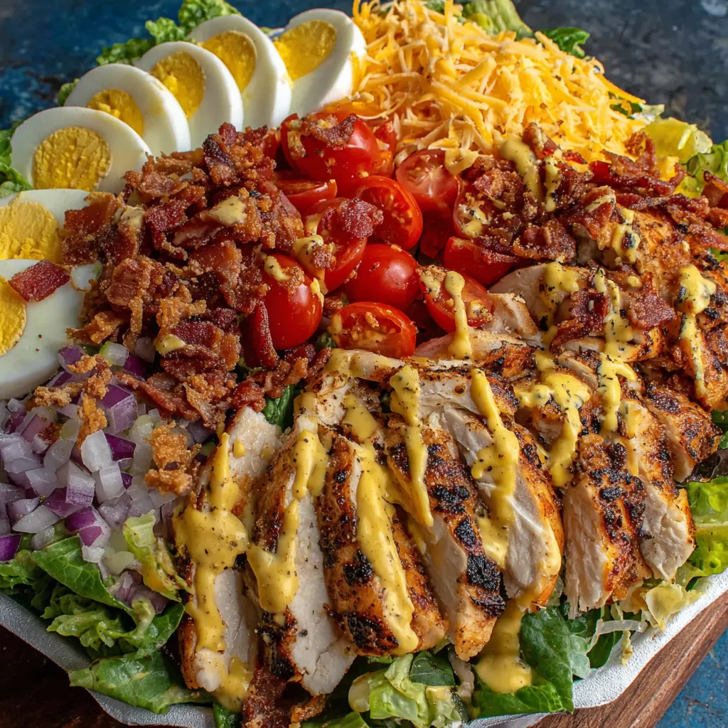 A loaded comfort salad with bacon, tomatoes, eggs, and cheese.