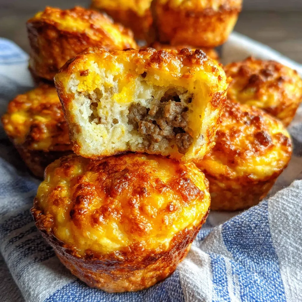 Sausage, egg and cheese breakfast muffins with grits.