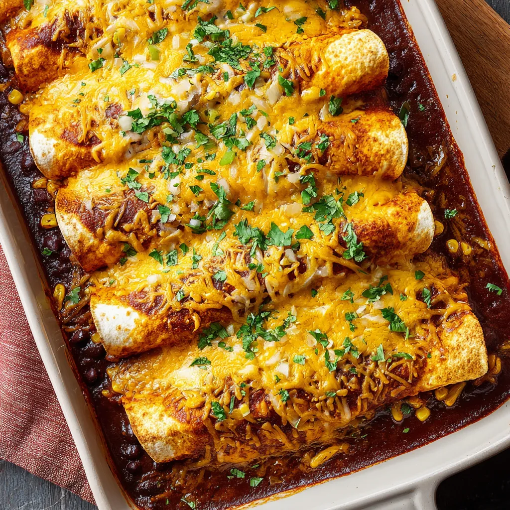 A dish of black bean enchiladas.