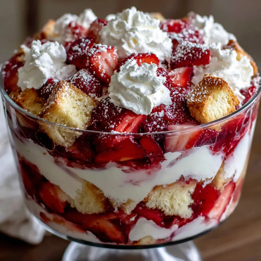 A dessert with strawberries and whipped cream.