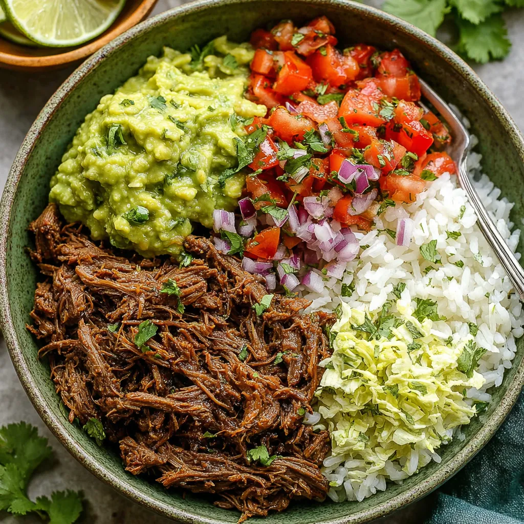 A bowl of food with rice, meat, and vegetables.