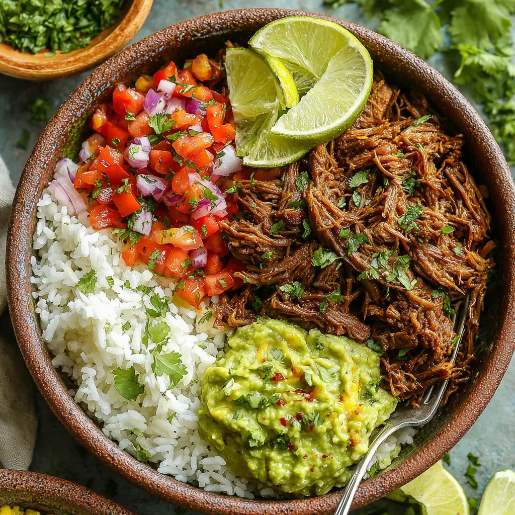 A bowl of food with rice, meat, and vegetables.