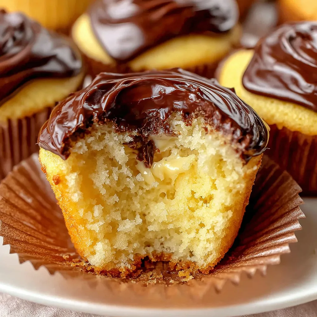 A slice of a Boston Cream Pie cupcake.