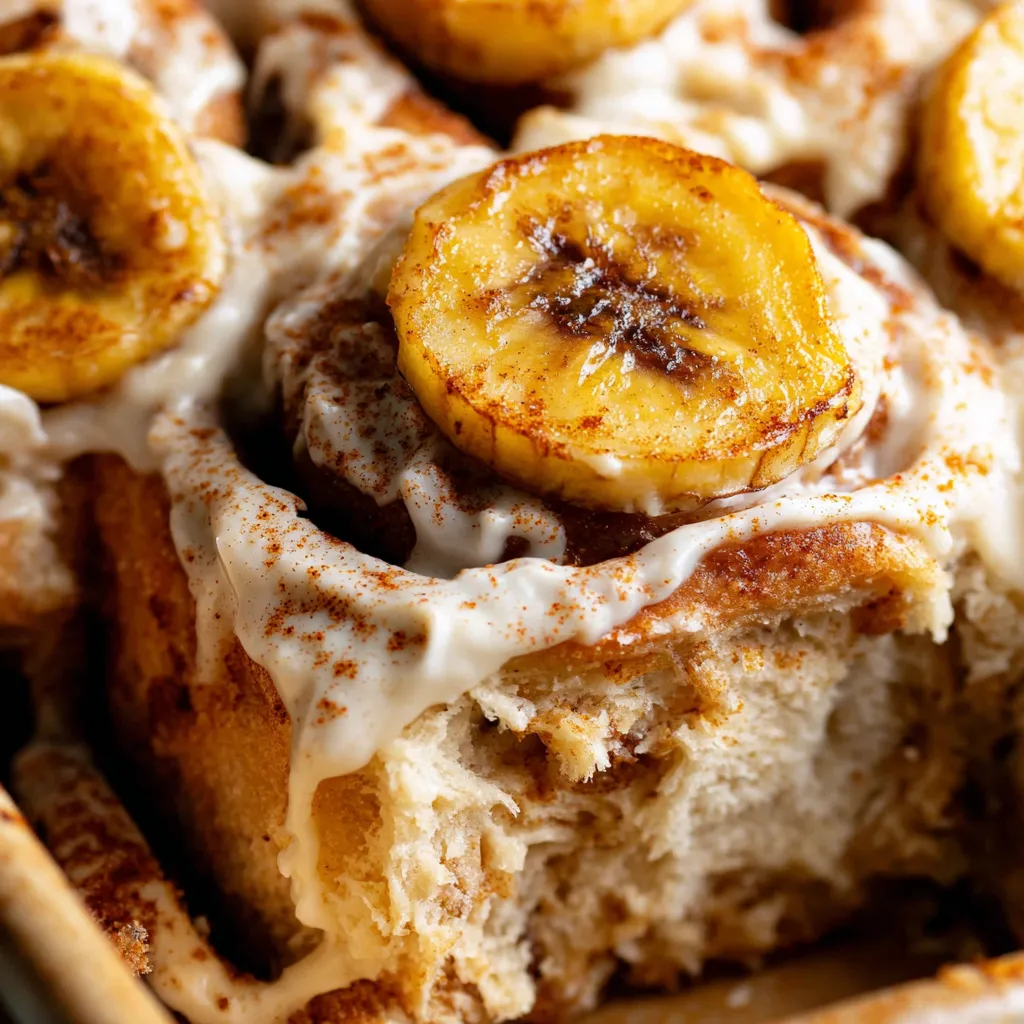 A cinnamon roll with bananas on top.
