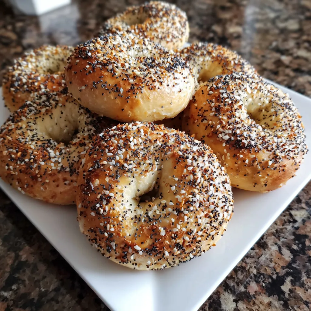 A plate of bagels with poppy seeds on top.