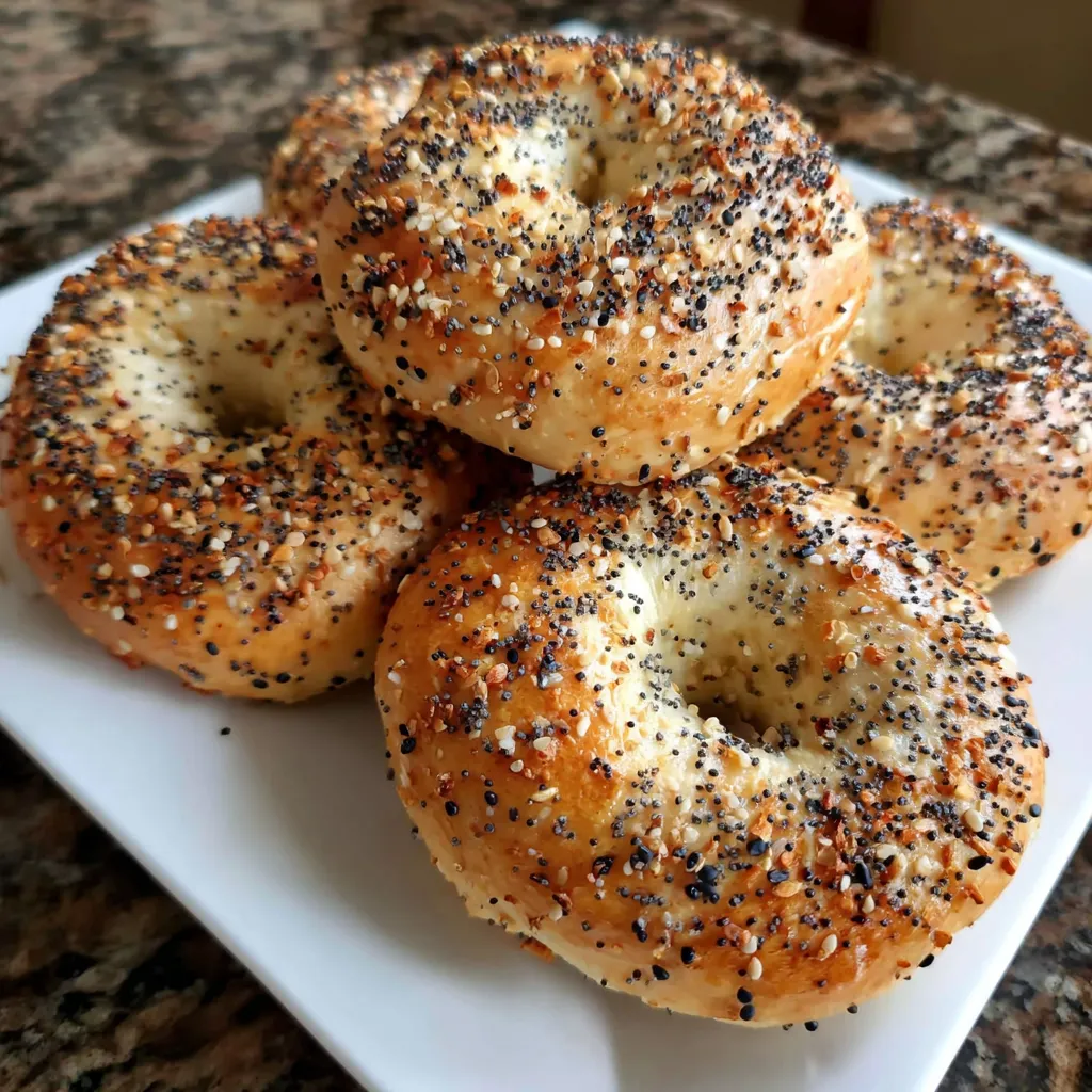 A stack of poppy seed bagels.
