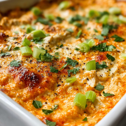 A close up of a delicious looking buffalo chicken dip.