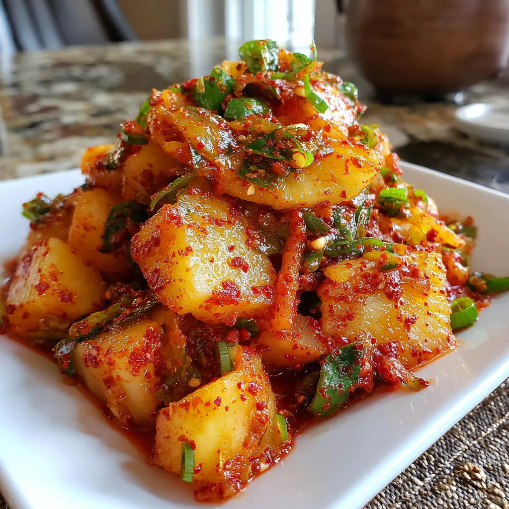 A plate of food with a spicy pineapple kimchi marinade.