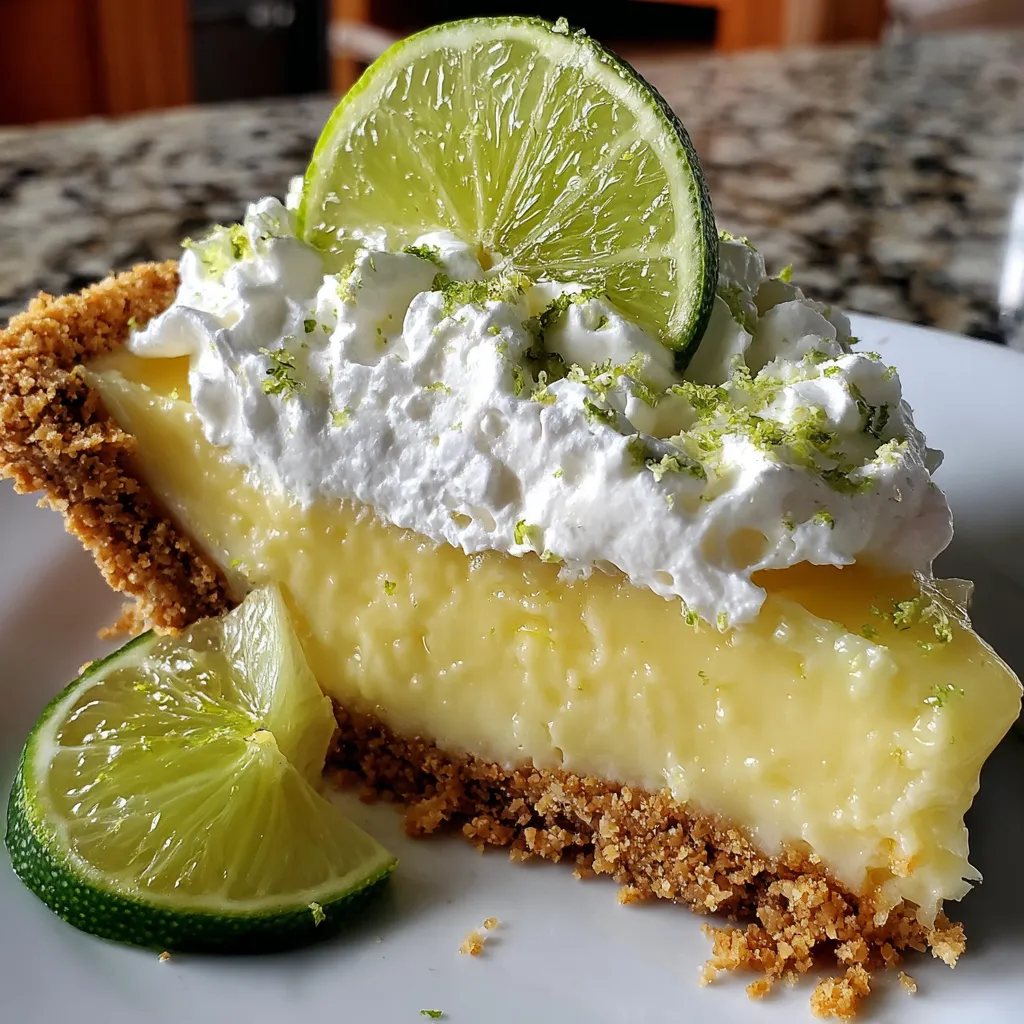 A slice of key lime pie with whipped cream on top.