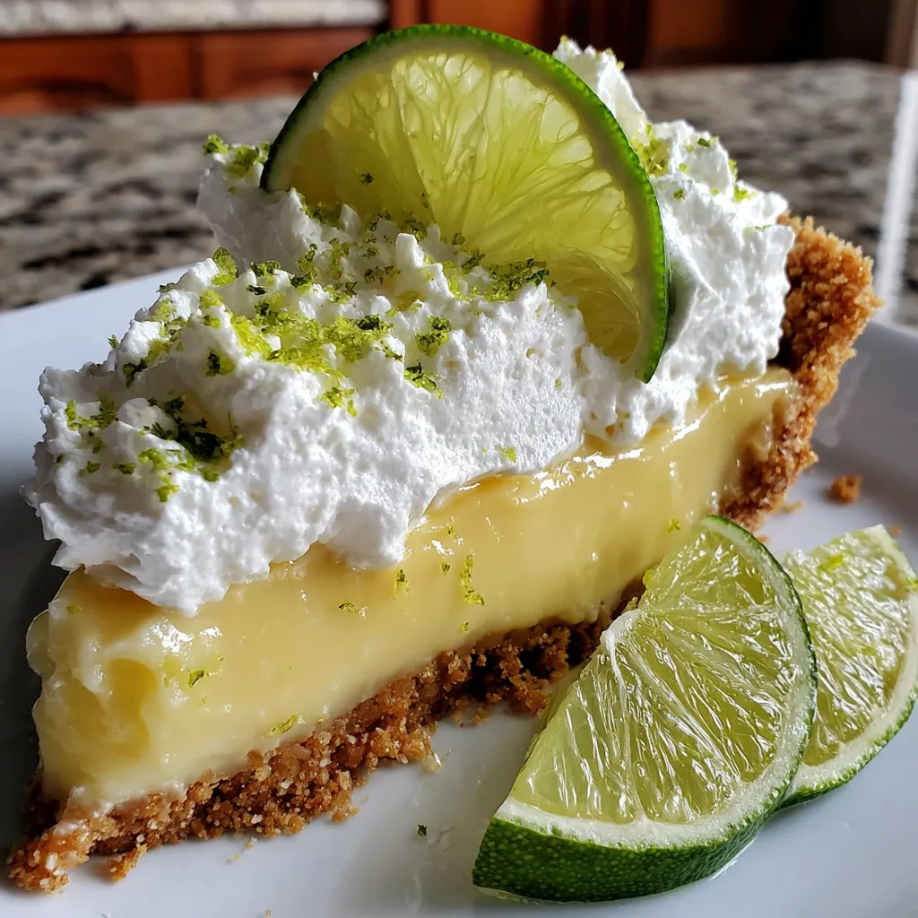 A slice of key lime pie with whipped cream on top.