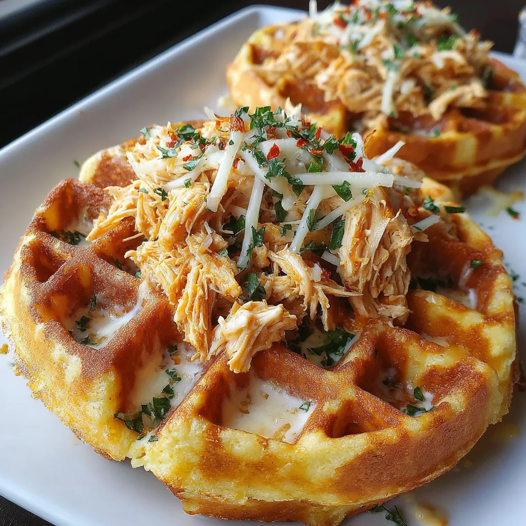 A plate of food with a waffle and tuna melt.