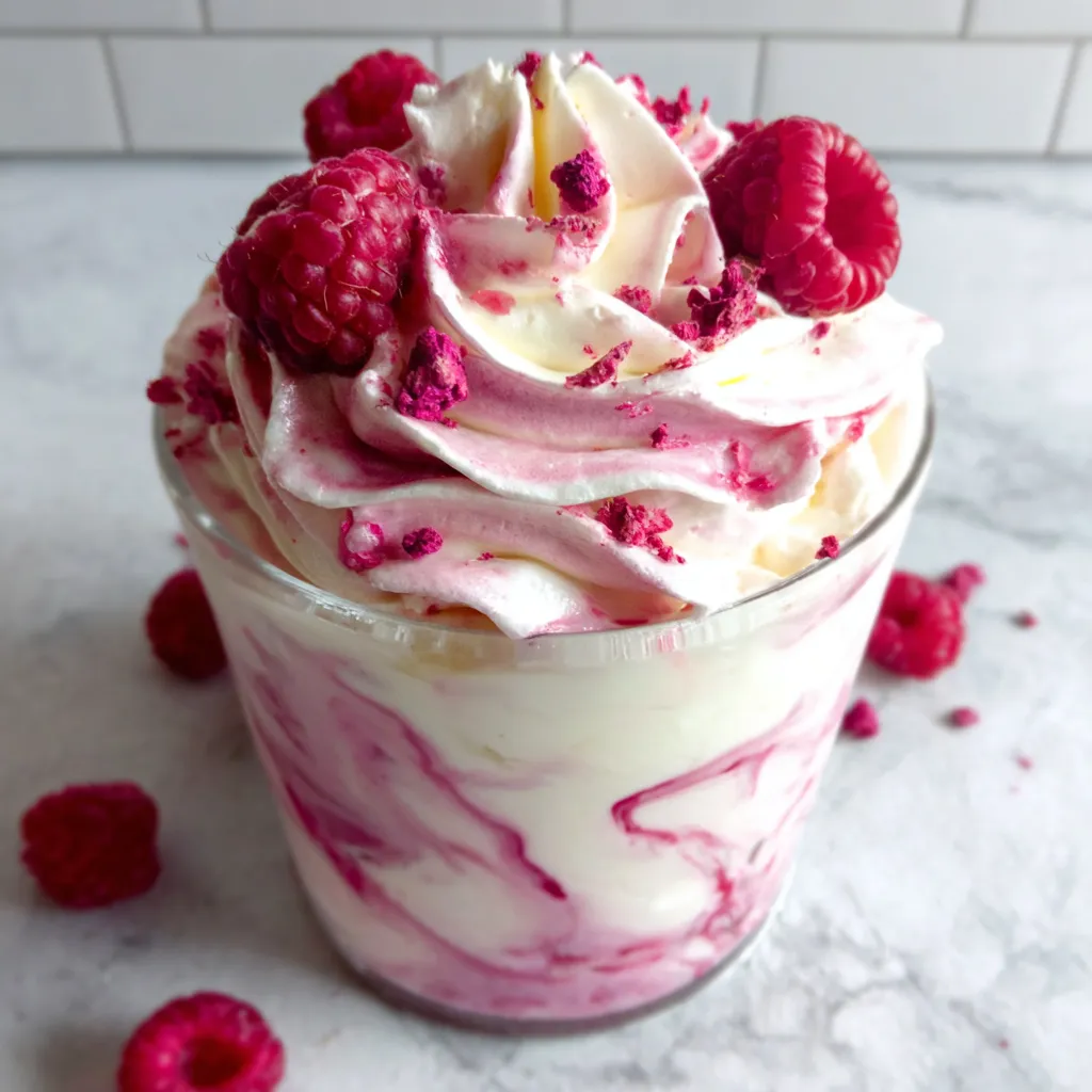A glass of swirly twirly raspberry ripple cake.