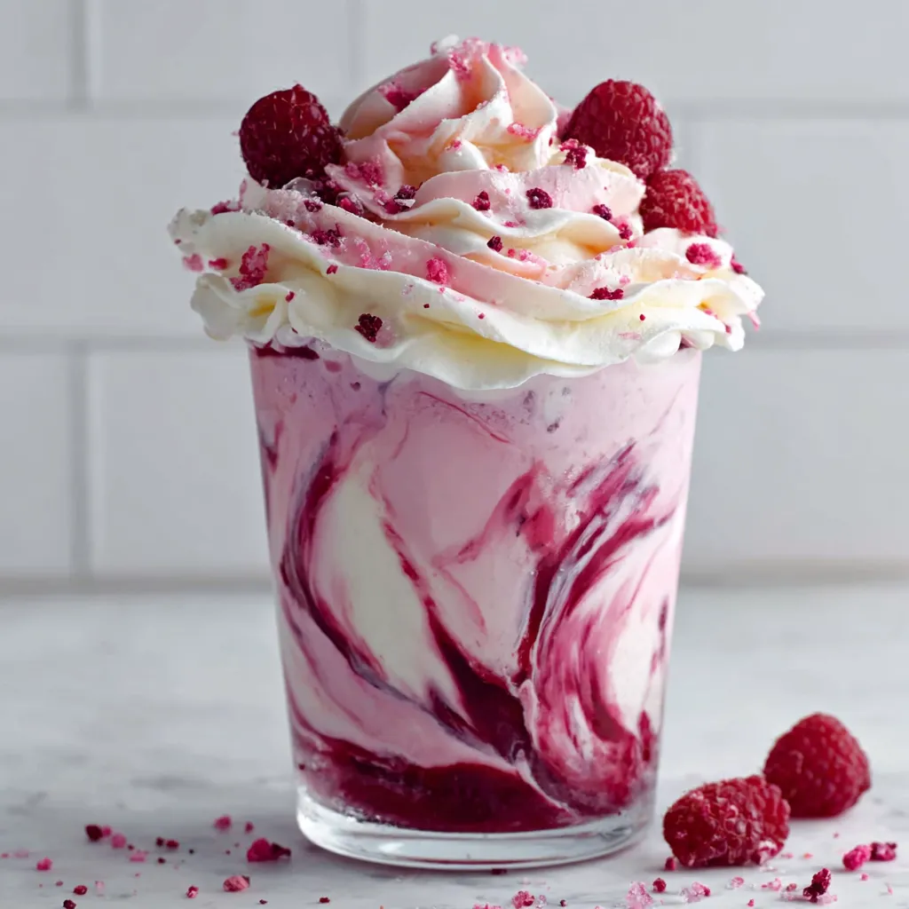 A glass of swirly twirly raspberry ripple cake for summer celebrations.
