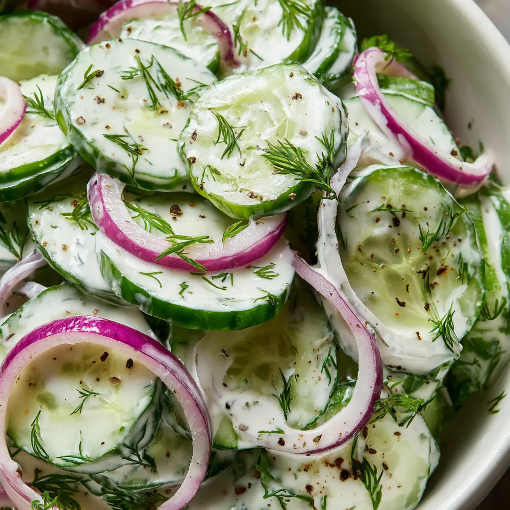 A bowl of dill yogurt cucumber salad.