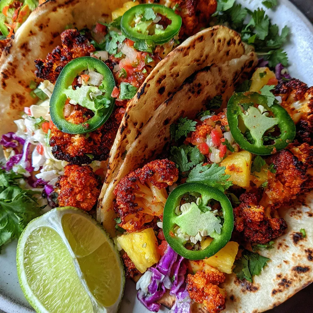 A plate of vegan smoky BBQ cauliflower tacos.