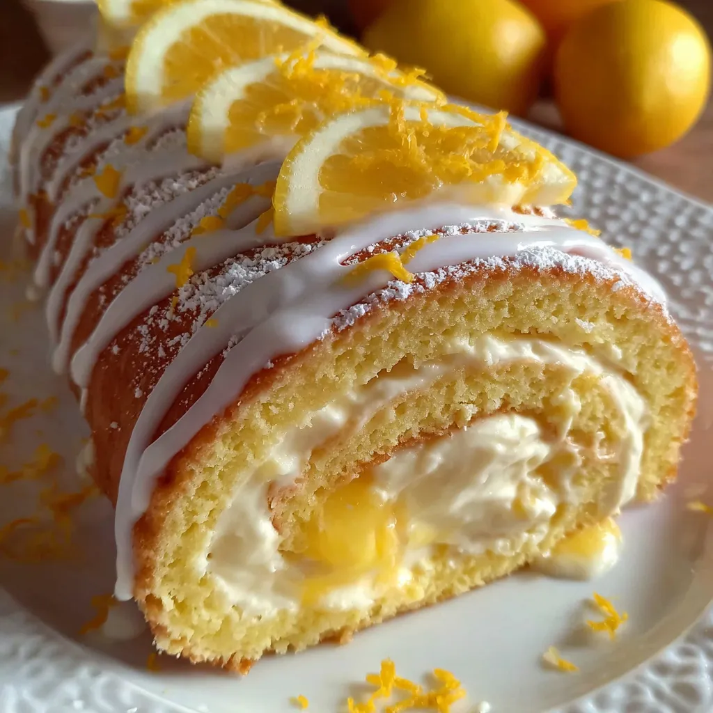 A lemon cream roll cake with a lemon glaze.