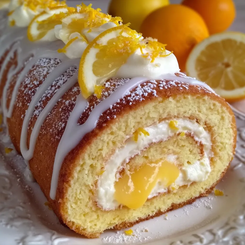 A lemon cream roll cake with a lemon glaze.