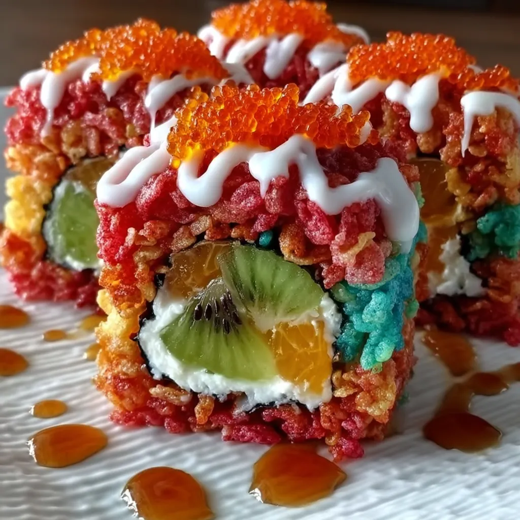 A plate of sushi with a kiwi and orange slice on top.