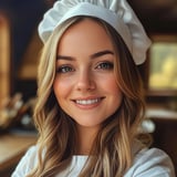 A woman wearing a chef's hat and apron.