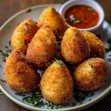 A plate full of Brazilian croquettes with chicken filling.