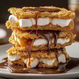 A stack of deep fried s'mores.