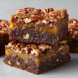 A close up of a pecan pie brownie.